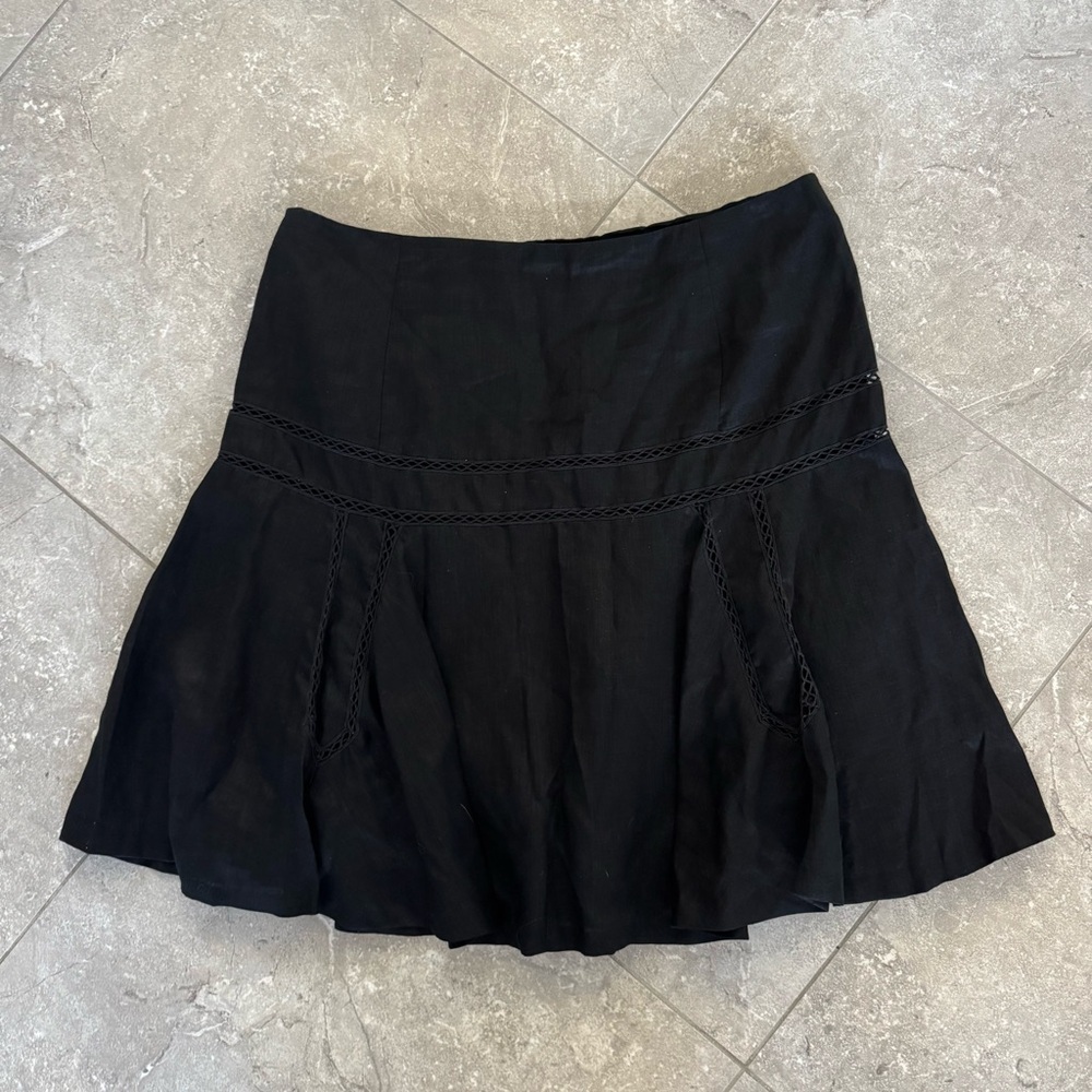 Ralph Lauren Gorgeous 100% Linen Cotton Lined Drop Waist Black Midi Skirt 14p